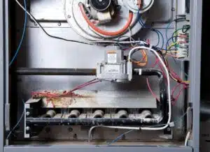 inside of a furnace, ready for maintenance