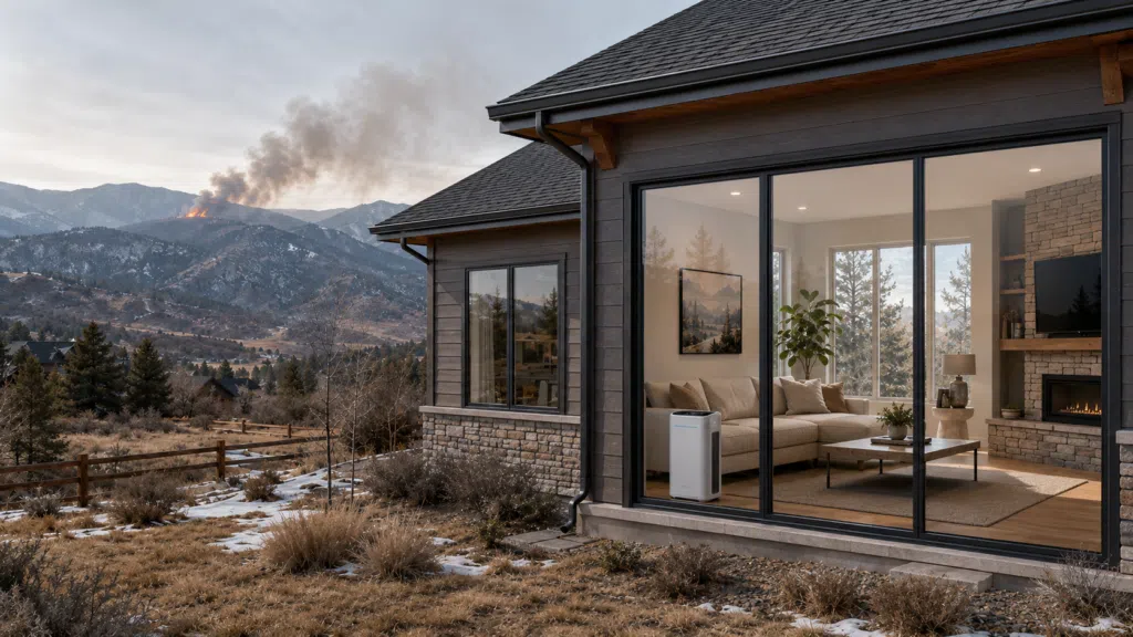 colorado springs home with wildfire smoke in the background